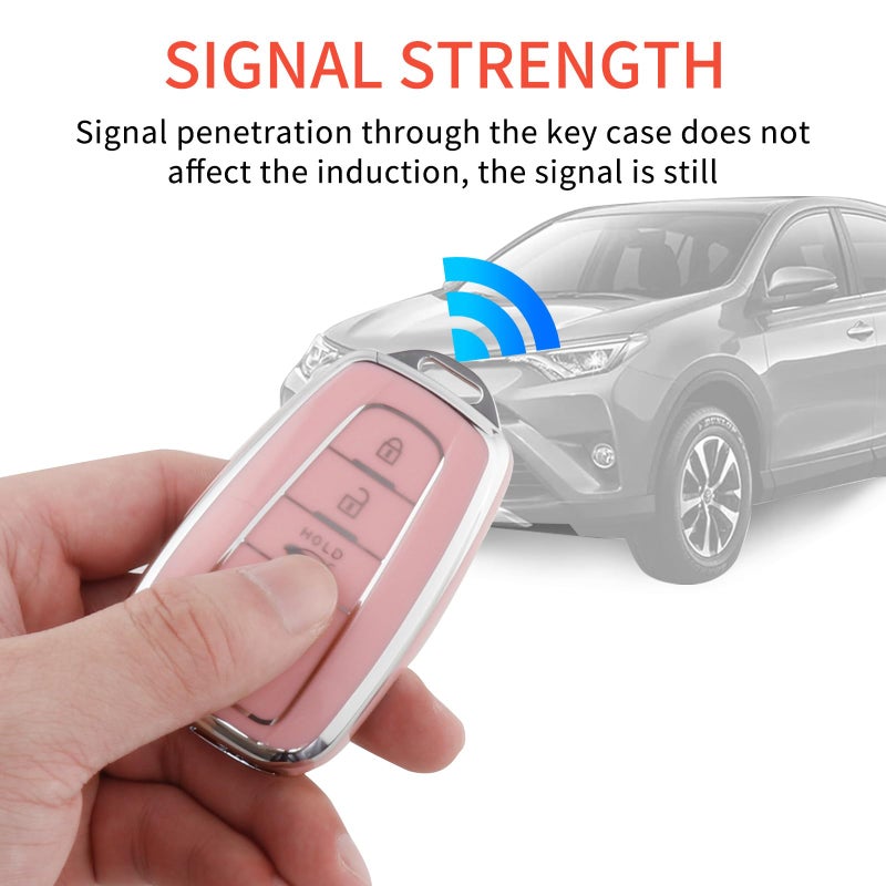 Pangpai Pink Key Fob Cover for Toyota, Soft TPU Key Case Protection with Bling Keychain Fit for 2018-2022 Camry RAV4 Highlander Avalon C-HR Prius Corolla GT86 Smart Key Holder - Image 5